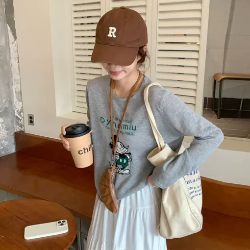S011 White Mickey Mouse Loose Sun Protection Blouse Long-Sleeved T-Shirt Women's Summer New Popular Air-Conditioning Shirt Light Top - Image 2