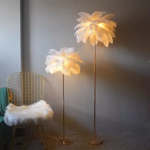 Feather Floor Lamp Living Room Ostrich Atmosphere Vertical Lamp Bedroom Bedside Lamp Internet Celebrity Light Luxury Live Broadcast Room Creative Table Lamp - Image 2