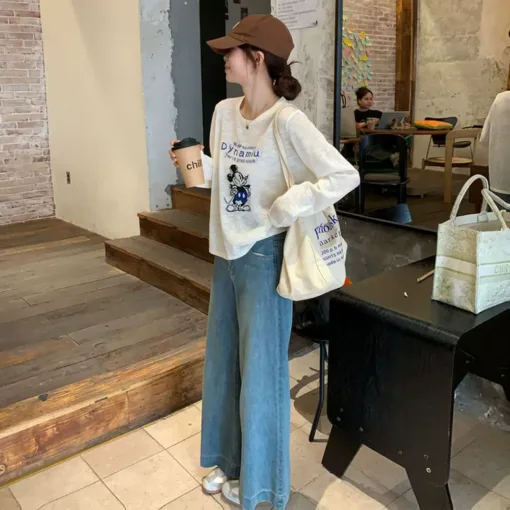 S011 White Mickey Mouse Loose Sun Protection Blouse Long-Sleeved T-Shirt Women's Summer New Popular Air-Conditioning Shirt Light Top - Image 4