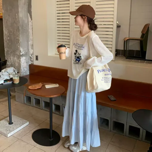 S011 White Mickey Mouse Loose Sun Protection Blouse Long-Sleeved T-Shirt Women's Summer New Popular Air-Conditioning Shirt Light Top - Image 3